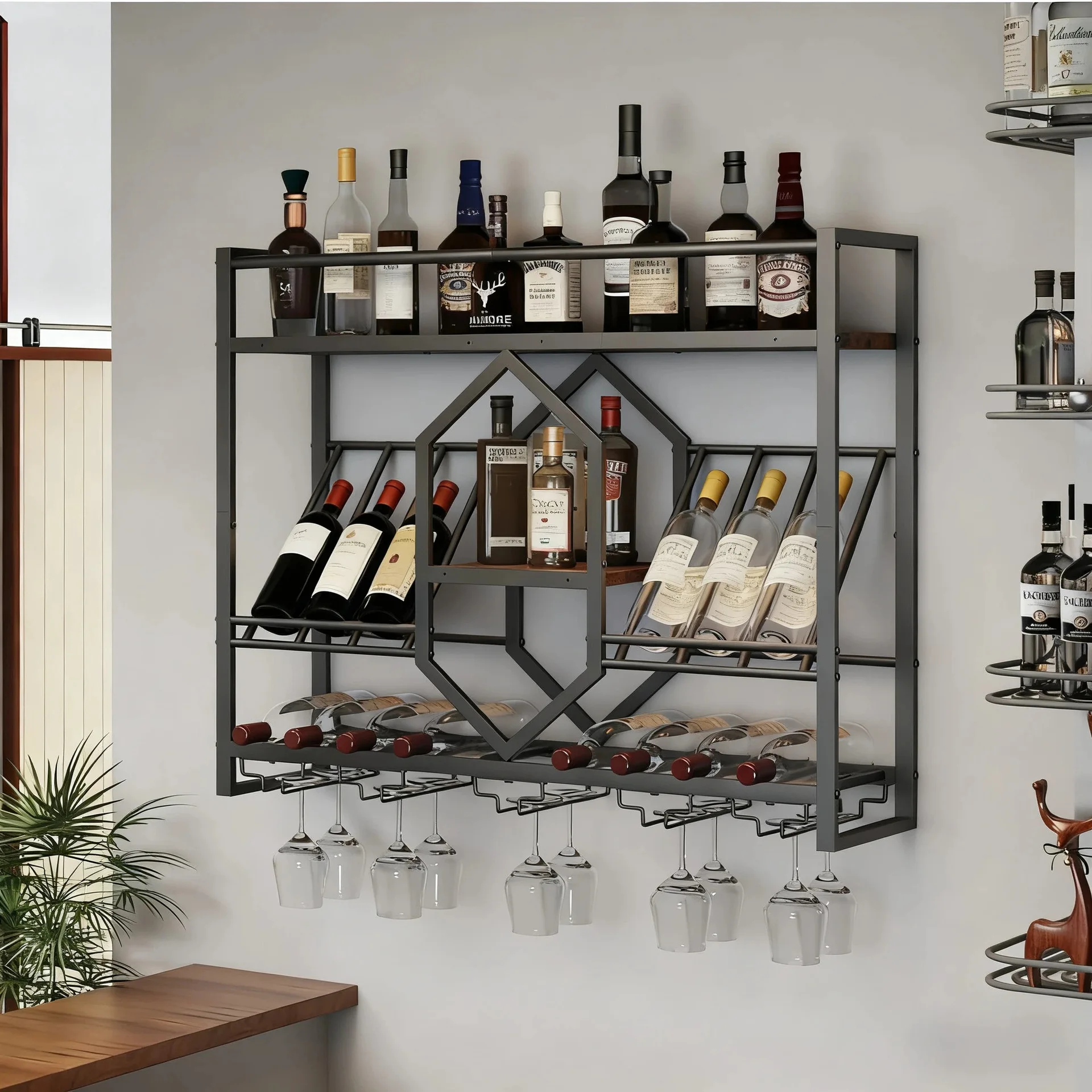 Wine Rack Wall Mount - Portabottiglie in ferro battuto, mobile espositore