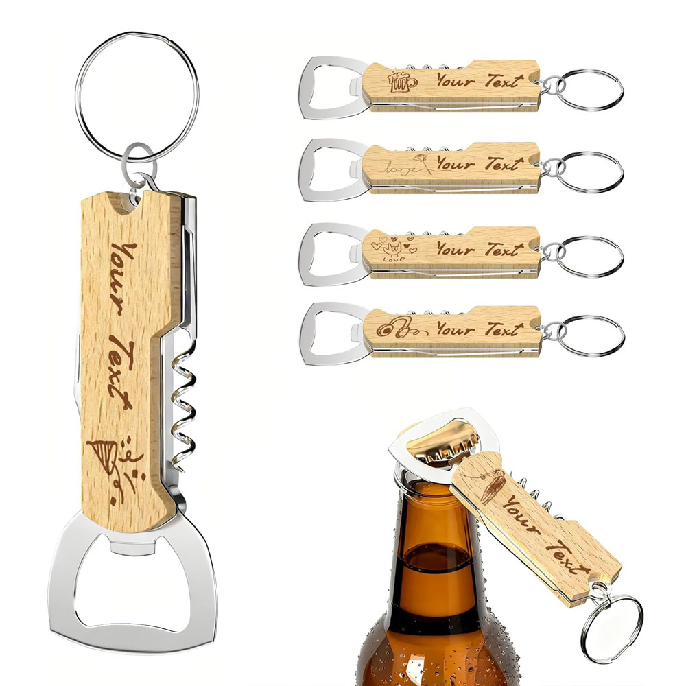 Wine Beer Opener - Portachiavi apribottiglie con logo inciso personalizzato