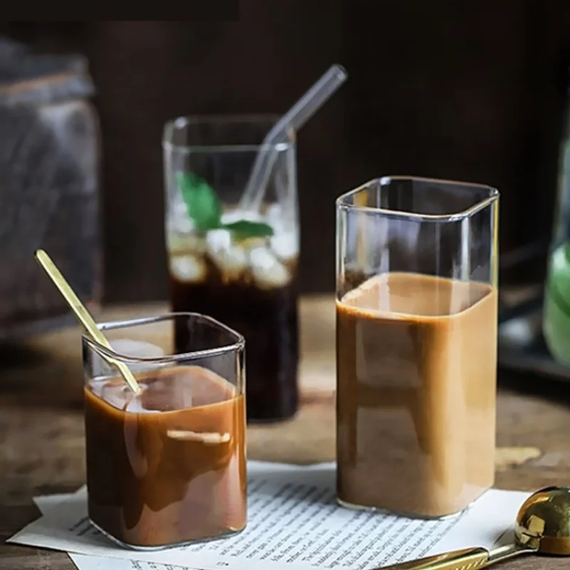 Wine Beer Coffee Drink - Tazza quadrata semplice in vetro trasparente